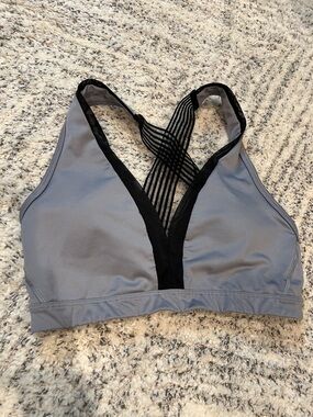 Victoria’s Secret Sport Gray & Black Strappy Low V-Neck Sports Bra
